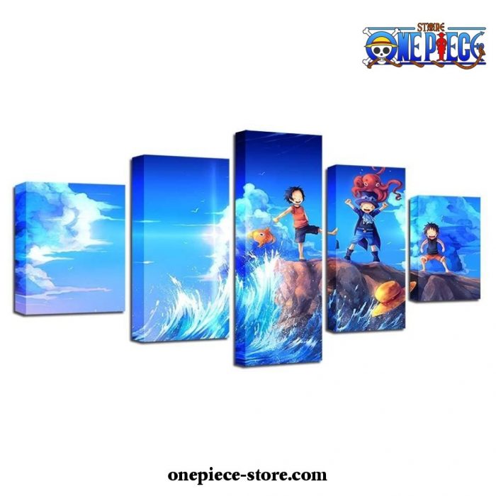 5 Pieces Handsome One Piece Sea Blue Canvas Wall Art