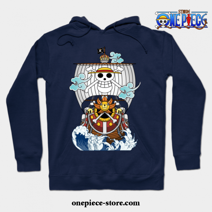 One Piece Anime - Thousand Sunny Straw Hate Ship Hoodie Navy Blue / S