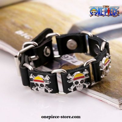 One Piece Luffy Pirate Logo Bracelet Leather Black Style 1