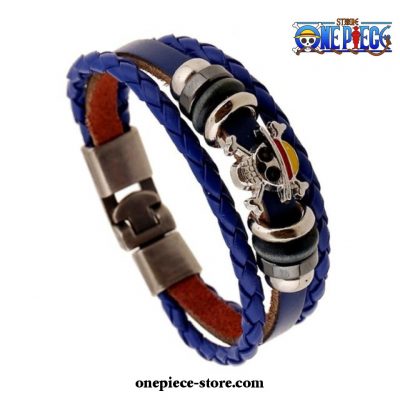 One Piece Luffy Pirate Logo Bracelet Leather Blue Style 2