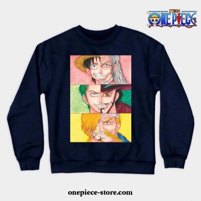 Straw Hats Trio Splits Crewneck Sweatshirt Navy Blue / S