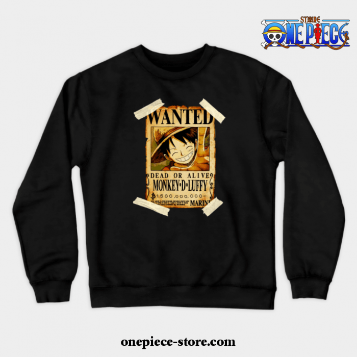 Vintage One Piece Bounty Monkey D Luffy Poster Crewneck Sweatshirt Black / S