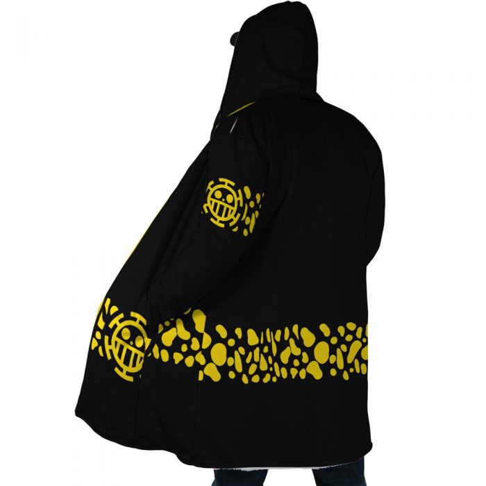 Black Trafalgar Law One Piece AOP Hooded Cloak Coat SIDE Mockup - One Piece Store