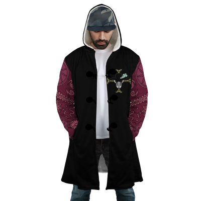 Dracule Mihawk One Piece AOP Hooded Cloak Coat FRONT Mockup - One Piece Store