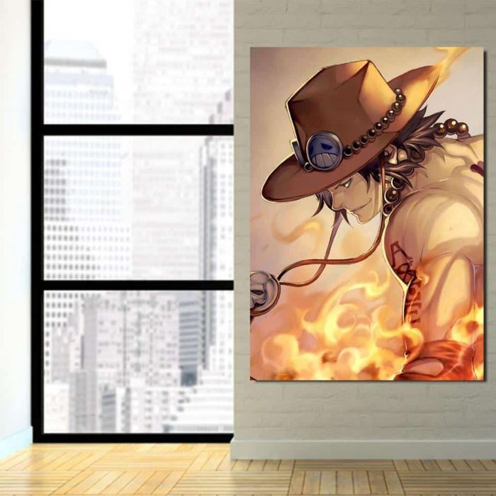 One Piece Ace Burning Flame Orange Portrait 1pc Canvas Print 2 - One Piece Store