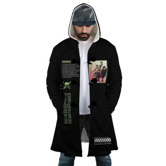 Roronoa Zoro One Piece AOP Hooded Cloak Coat FRONT Mockup - One Piece Store