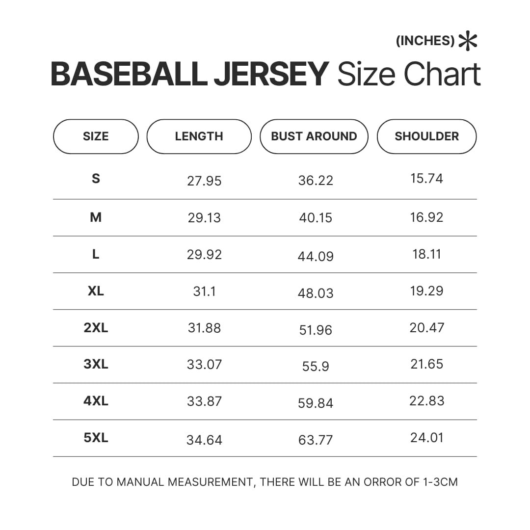 Baseball Jersey Size Chart - One Piece Store